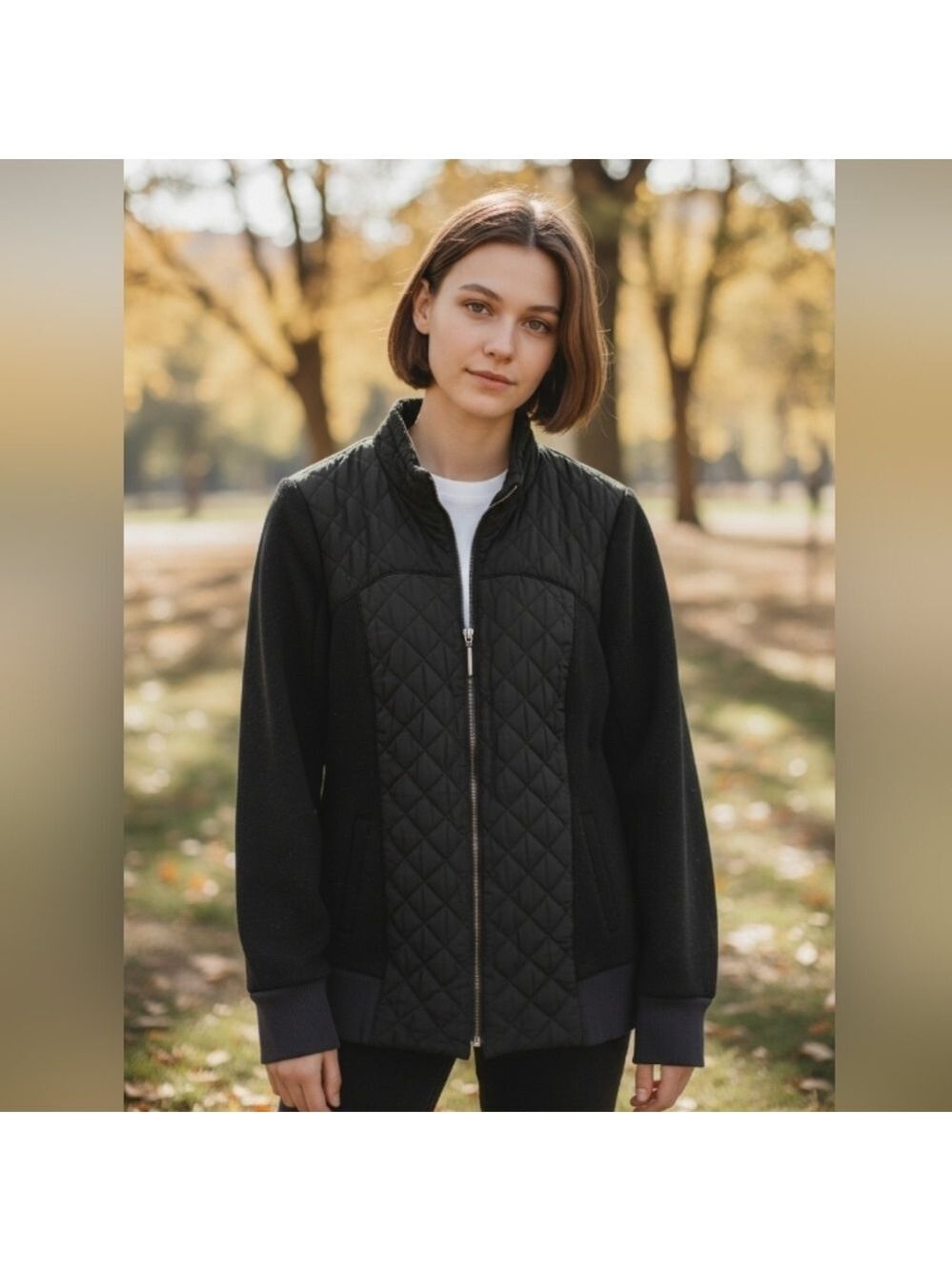 GH Bass Black Quilted Sweater Jacket Women's Medium